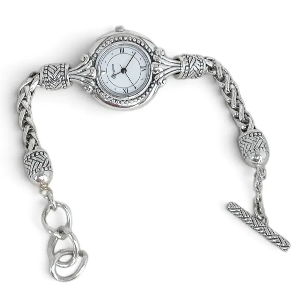 Brighton Calgary Watch Silver Braided Chain Toggle Clasp Round Face Retired